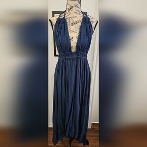 RAVIYA Indigo Deep V Neck Bohemian High Low Maxi Dress Size Med Made in India